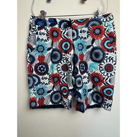 Apsara Boutique Shorts Blue White and Red Geometric Flowers 100% Cotton Womens M - Picture 2 of 5